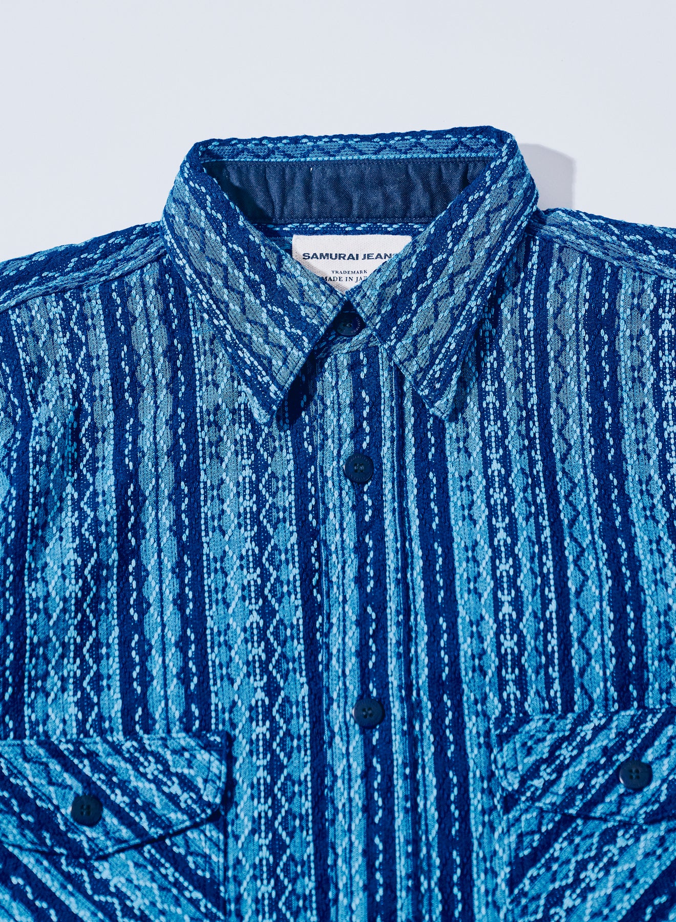SSS25-SKS Indigo Sashiko Stripe Shirt